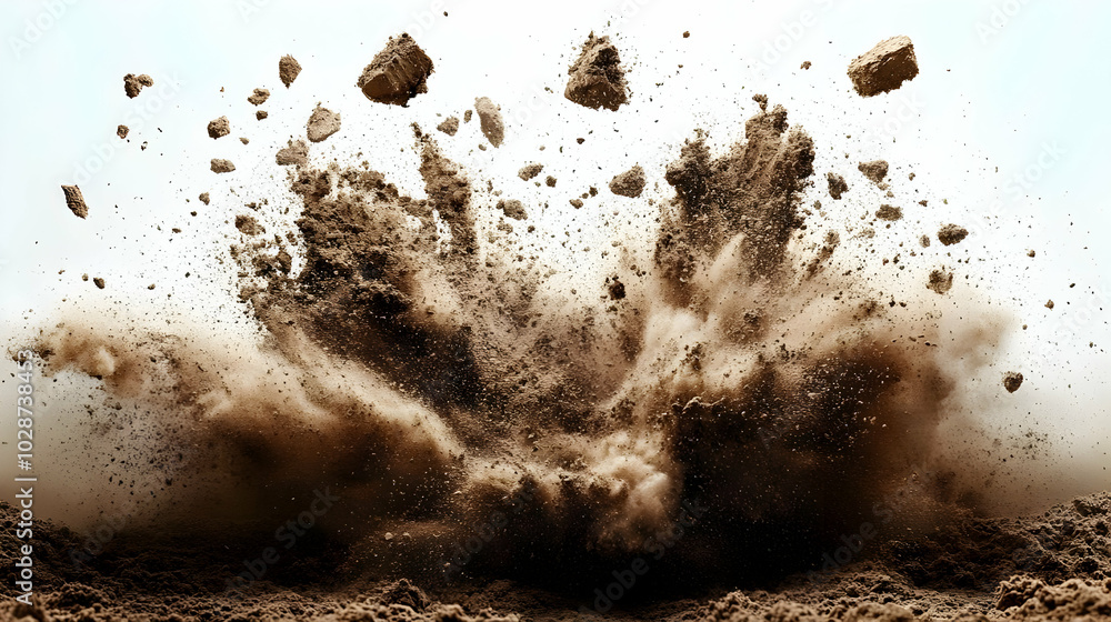 Aufkleber explosion of dust and debris creating a dramatic visual effect.