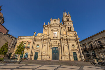 Fototapeta premium ACIREALE, ITALY, JUNE 18, 2023 - Church of St. Peter and Paul in the center of Acireale, province of Catania, Sicily, Italy