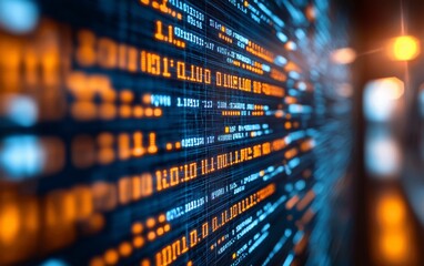 Abstract creative coding concept on modern laptop background. 