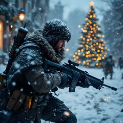 soldier aiming rifle