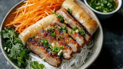 Delicious Vietnamese Pork with Noodles and Fresh Vegetables