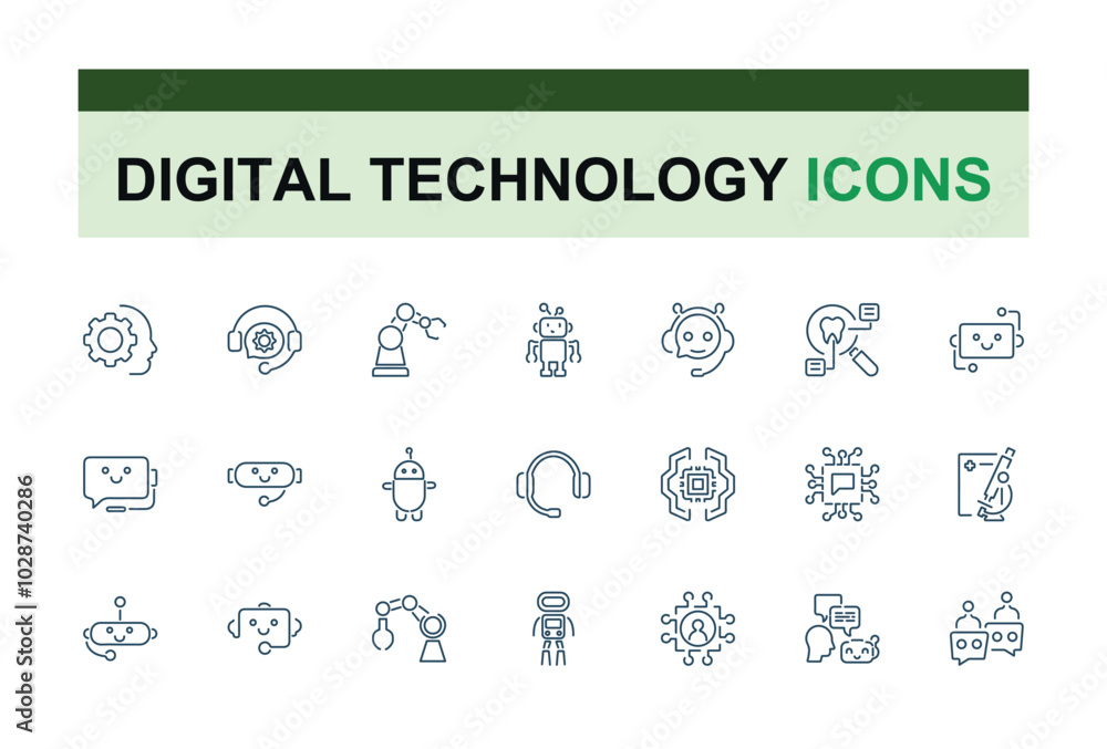 Poster information technology icon set. robotic technology icons collection. set of digital technology and 