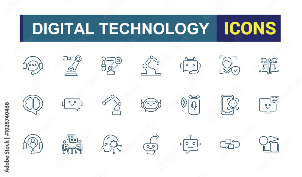 Poster information technology icon set. robotic technology icons collection. set of digital technology and 