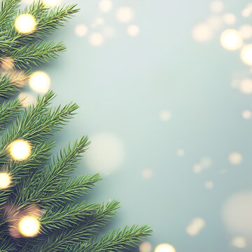 Decoraci&oacute;n de Navidad. Fondo navide&ntilde;o con luces bokeh. &Aacute;rbol de Navidad con pi&ntilde;as y luces. Concepto fiestas.