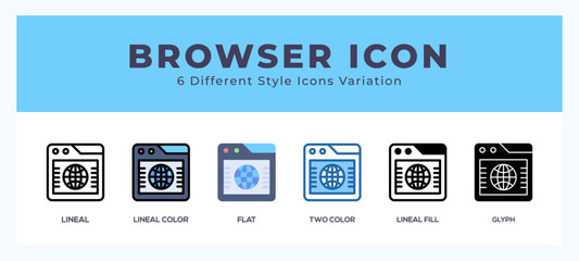 Browser icon symbol. isolated. vector illustration with different styles