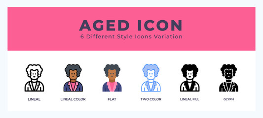 Aged icon in filled. thin line. outline stroke and flat style.