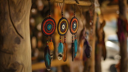Native American Indian handmade drum, Handcrafted Dreamcatchers with feathers
