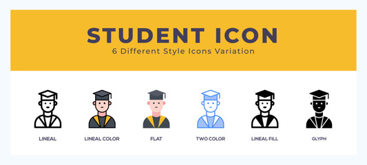 Student icon set with different styles. Design elements for logo. Vector illustration.