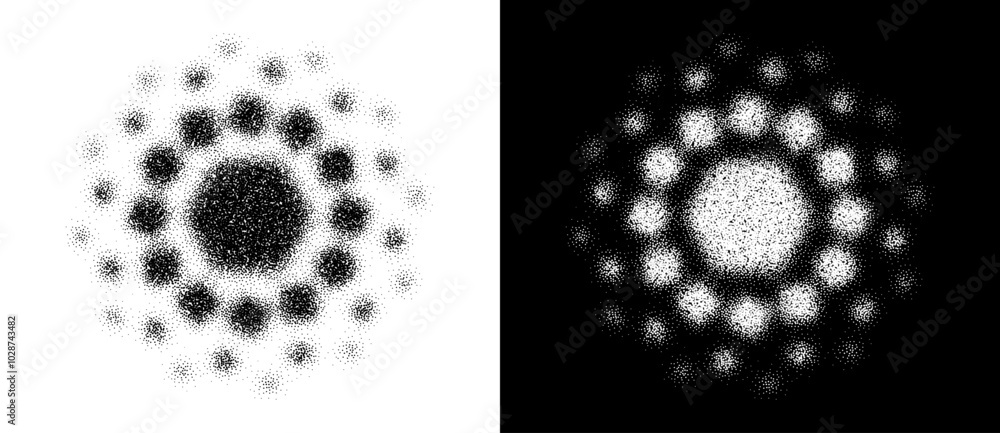Poster stipple shape as icon or background. abstract floral vector with dots as logo or emblem. black shape