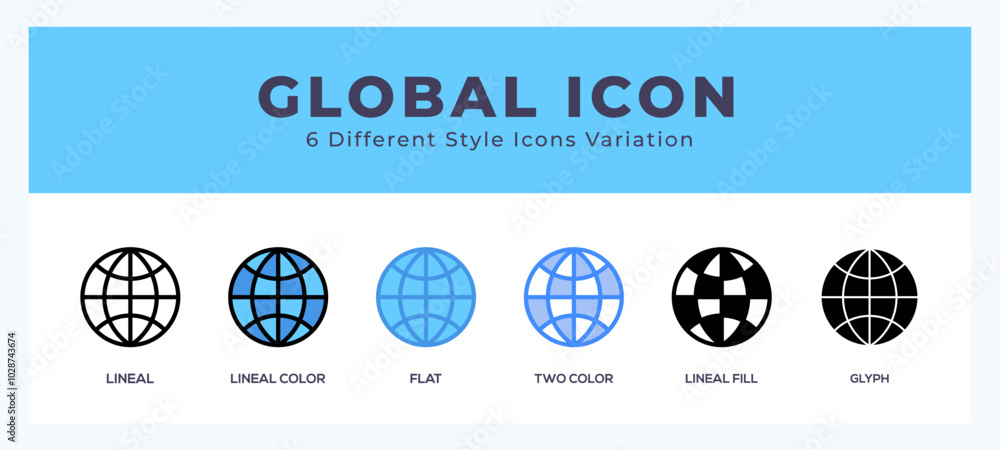 Poster global icon set with different styles. design elements for logo. vector illustration.