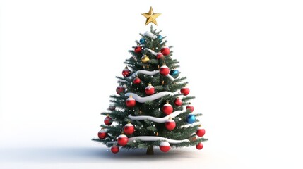 Fototapeta premium decorated snowy christmas tree with red ornaments