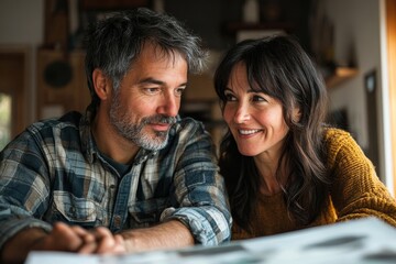 Couple collaborating on home renovation project, Generative AI