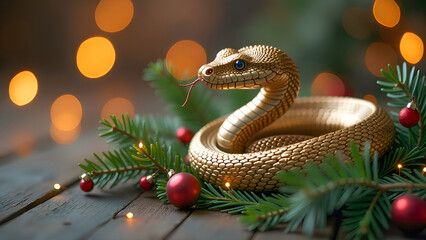 Fototapeta premium Serene Serpent in Christmas Atmosphere