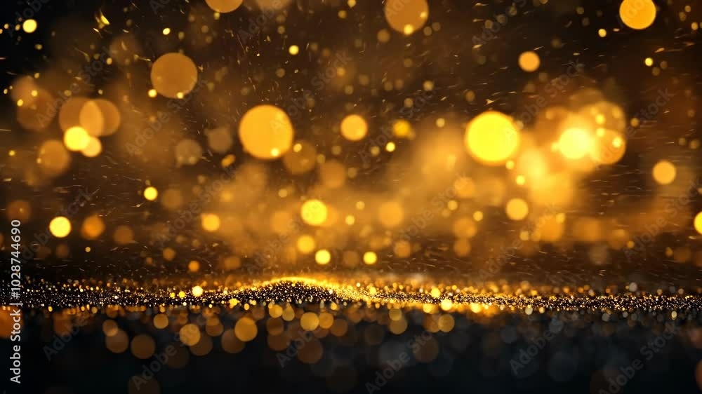 Poster golden bokeh lights sparkle and fall from the sky, creating a magical effect