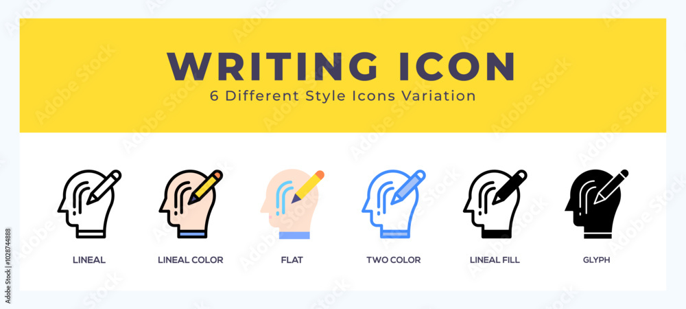 Poster writing icon set with different styles. icons designed in filled. outline. flat. glyph and line colo