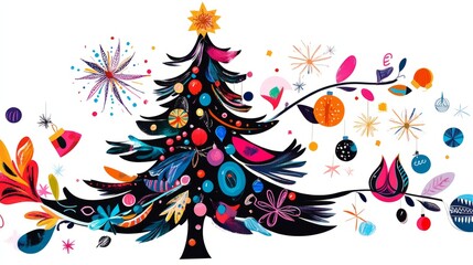 Fototapeta premium christmas tree with lights and ornaments. 