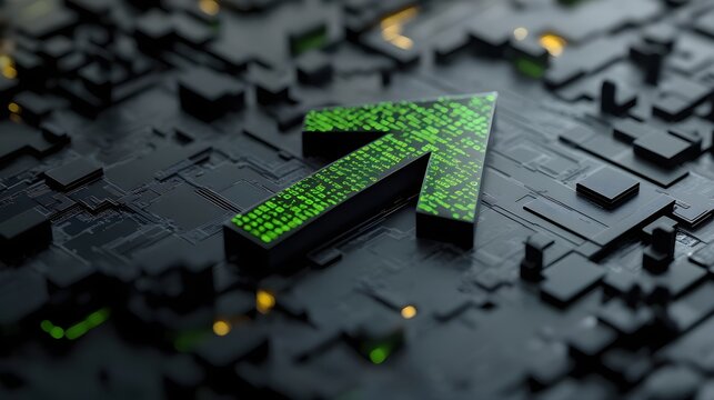 3D Arrow Surrounded by Green Code Matrix Style Background