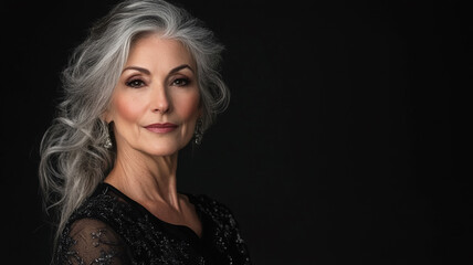 a beautiful senior woman with gray hair and an elegant hairstyle