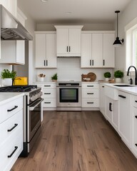 Modern minimalist kitchen with sleek design and natural accents