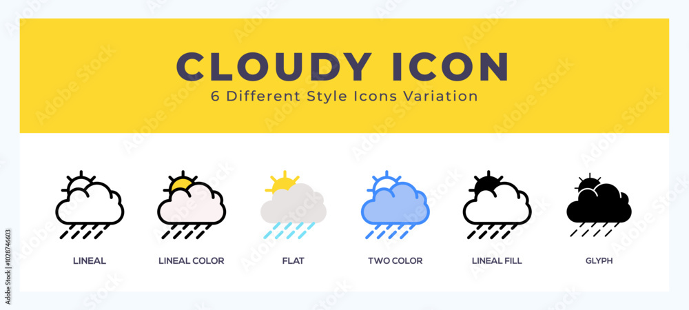 Aufkleber cloudy icon set with different styles. vector illustration.