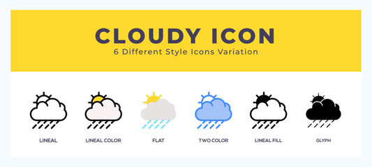Cloudy icon set with different styles. Vector illustration.