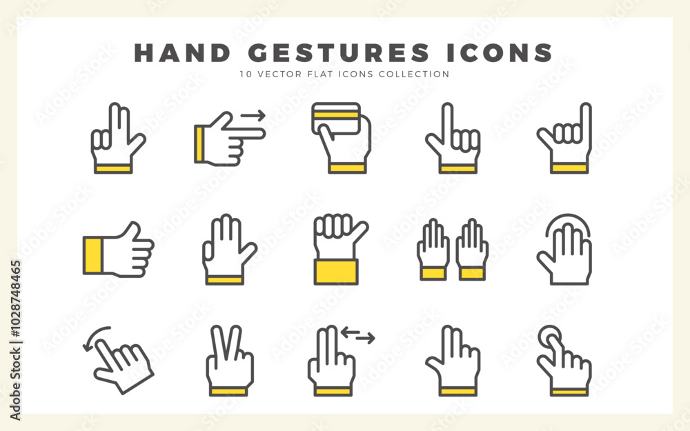 Wall mural 15 hand gestures two color icon pack. vector illustration.