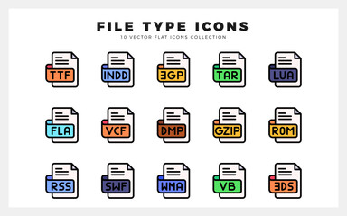 15 File Type Lineal Color icon pack. vector illustration.