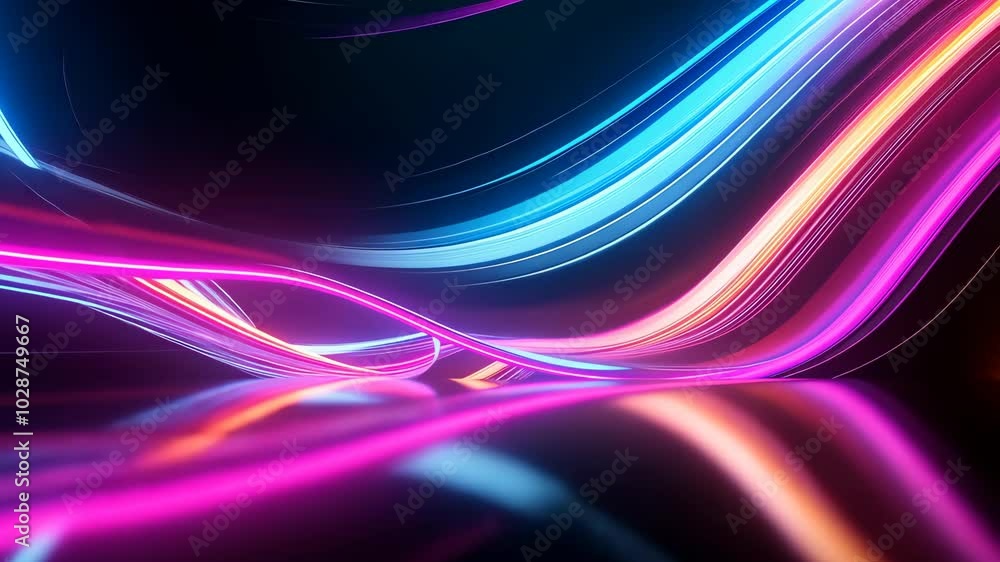 Poster vibrant neon lights creating dynamic abstract shapes in a dark atmosphere