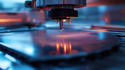 A machine is making a hole in a piece of glass