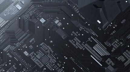 Futuristic gray technology background with electronic motherboard