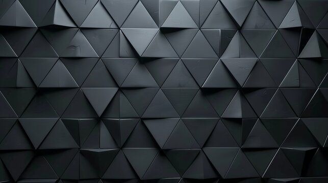 Dark 3d triangular wall design – abstract black background with geometric shapes for modern wallpaper, interior design, and creative digital projects


