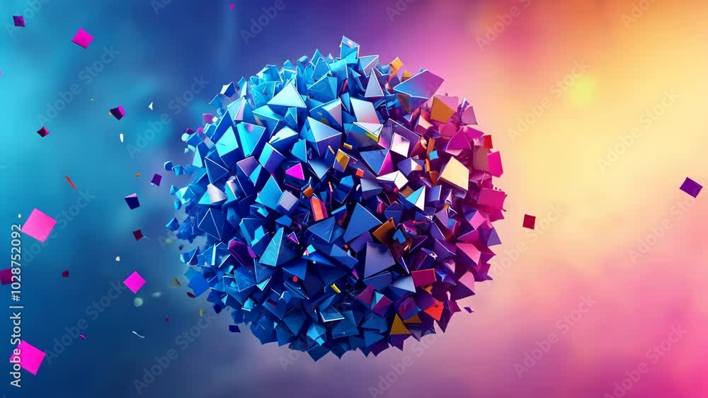 Poster vibrant explosion of a colorful sphere releasing dynamic shards