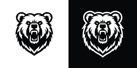 Monochrome Angry Bear Logo - Fierce Animal Emblem