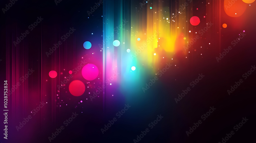 Poster abstract colorful light patterns with circles and gradients.