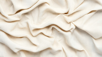 Close-up of crumpled beige linen fabric with soft natural folds and texture