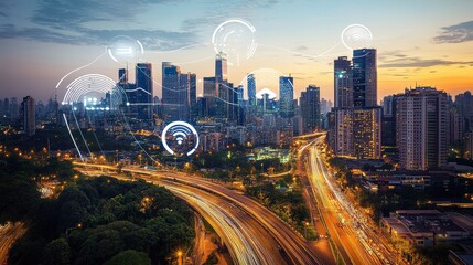 Fototapeta premium As smart cities grow, the integration of digital infrastructure creates new cybersecurity challenges, requiring comprehensive protection for public services.