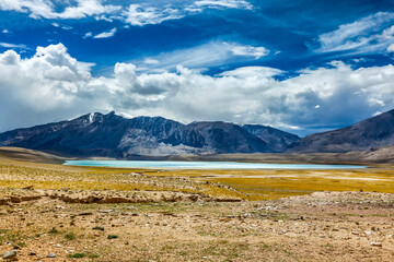 Himalayan lake Kyagar Tso in Himalayas mountains, Ladakh, India