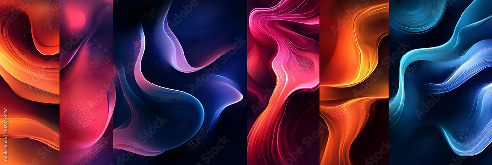 Poster colorful abstract backgrounds with wavy lines and particle effects