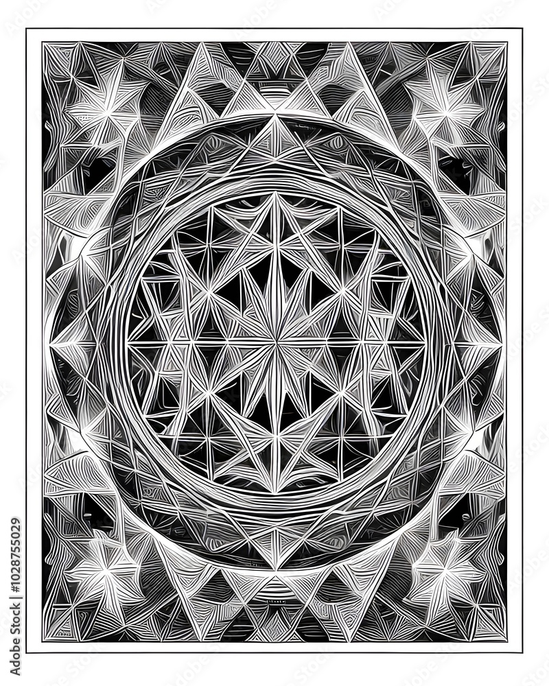 Poster decorative card with abstract pattern. black and white vector illustration.