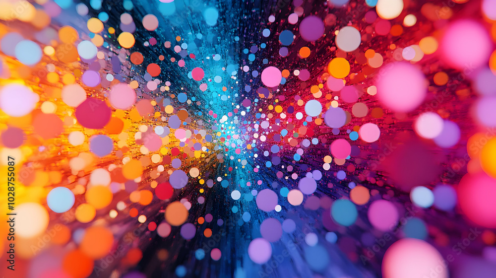 Poster abstract background with a colorful burst of bokeh circles and a dreamlike quality