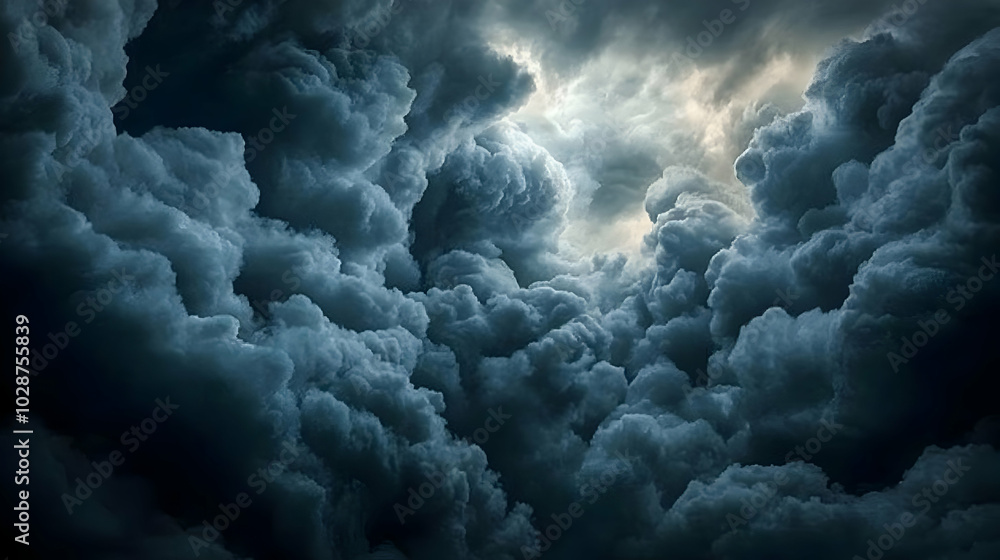 Poster dramatic clouds swirling in a moody sky with a hint of light.