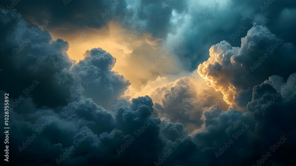 Poster dramatic clouds illuminated by soft light create a moody atmosphere.