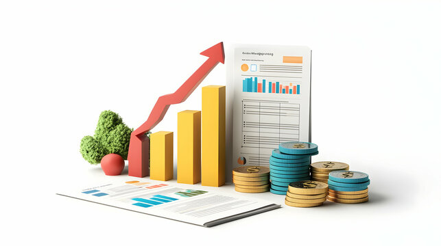 3D Budget Planning Vector Icon: Market Growth Arrow Symbolizing Financial Planning and Market Expansion - Isolated on White Background for Business Infographics