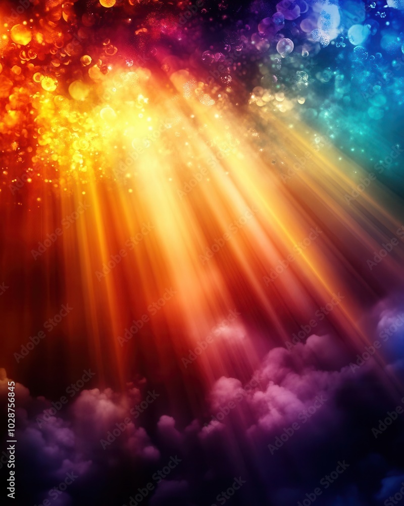 Wall mural abstract colorful background with bokeh lights and rays