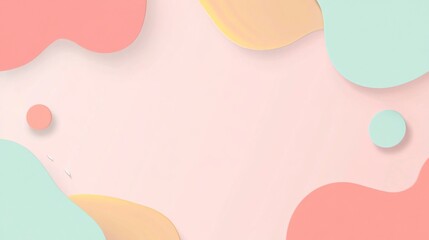 Abstract pastel pink background with colorful shapes.