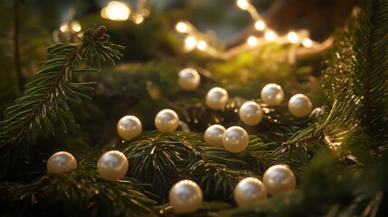 Pearls on spruce branches