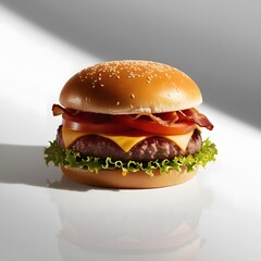 Delicious hamburger with beef bacon cheese and fresh vegetables 