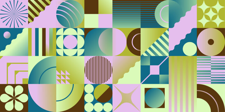 Colorful modern graphic art with vector geometric shapes and abstract forms.