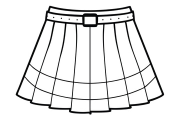 Classic Plaid Skirt Line Art Illustration with Pleats and Belt