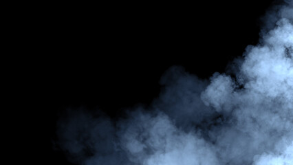 Abstract blue fire smoke misty fog on isolated black background. Texture overlays. Design element.
